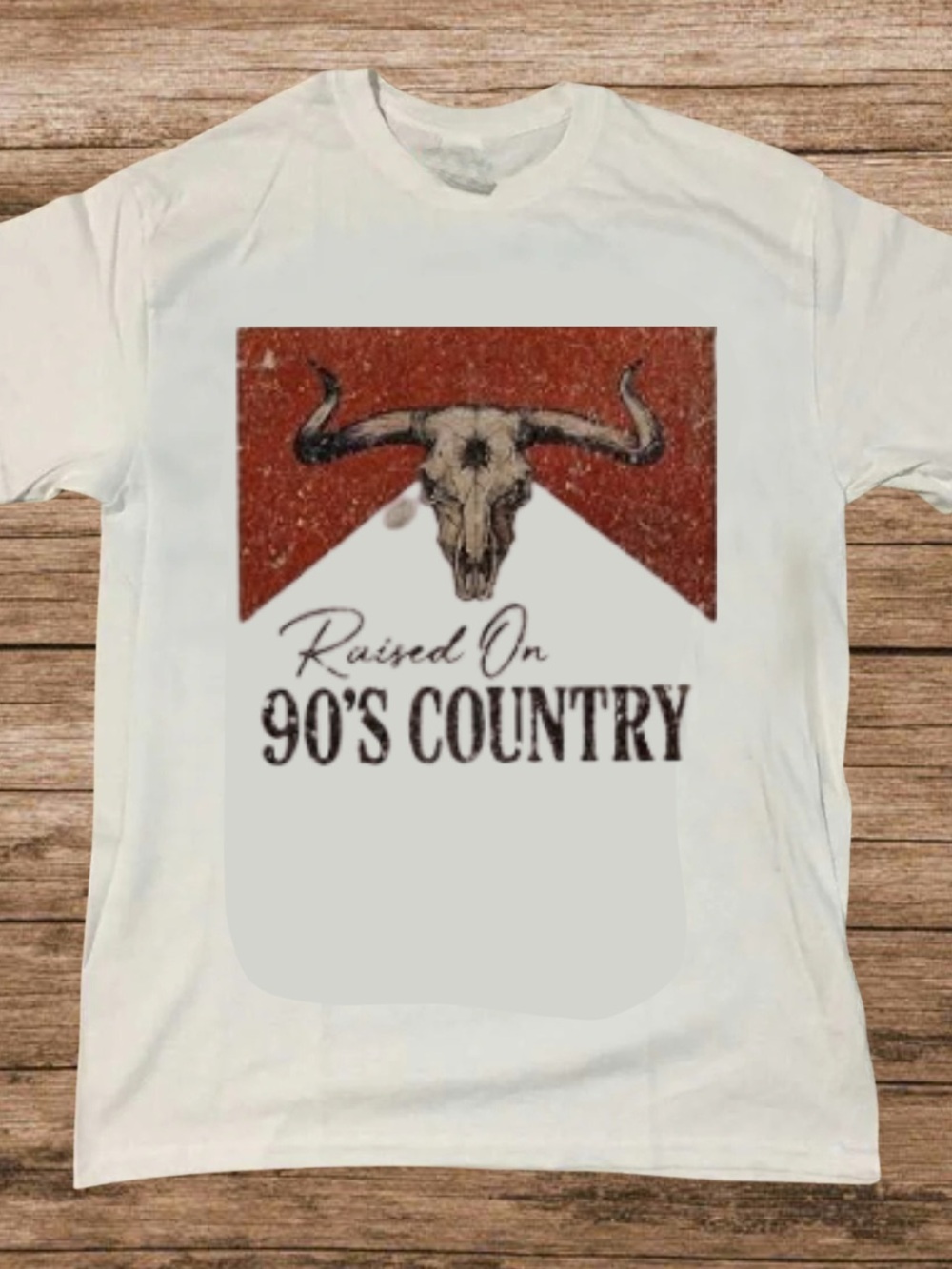 Gildan White Tee with Rust Red Bull Skull Graphic